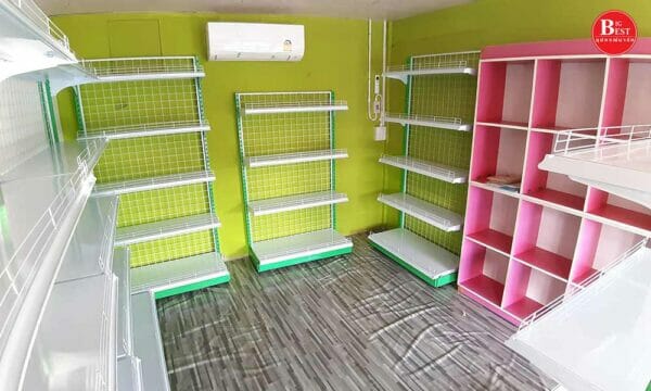Grocery store in green pink tone